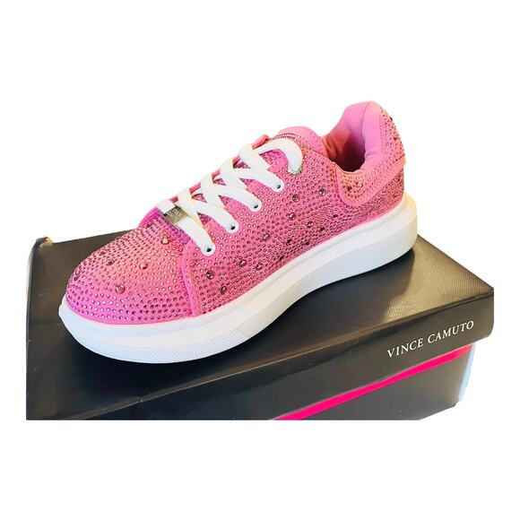 NEW Vince Camuto Studded PLATFORM SNEAKERS Girls 3 Pink Rhinestone Lace Up SHOES - Picture 10 of 10